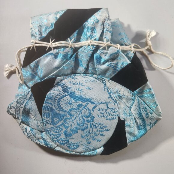 Japanese Drawstring Bag With Scenic Landscape Pattern Asian purse artsy elegant - Picture 1 of 5